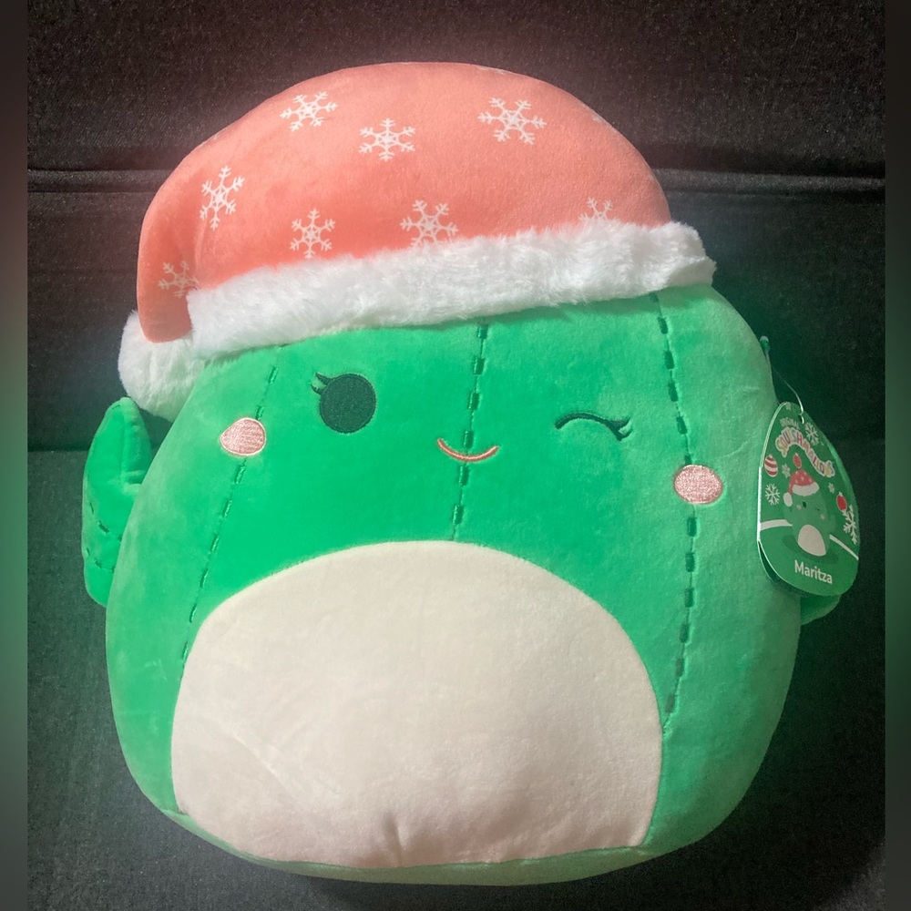 Squishmallows Green and Pink Plush with Santa Hat 12inch